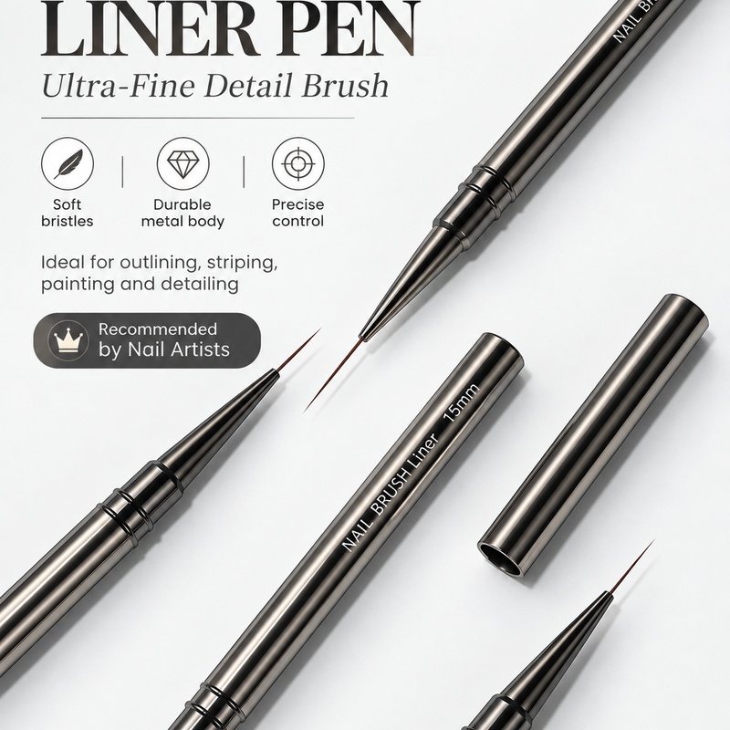 Tippet Line - Ultra‑Fine Nail Liner Brush 6‑18mm Metal